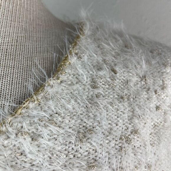 Chicos Fuzzy Gold Metallic Sweater Top Size 1P EUC - Picture 3 of 9